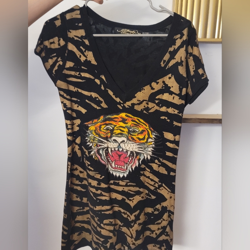 Ed Hardy Black and Gold Logo T-Shirt